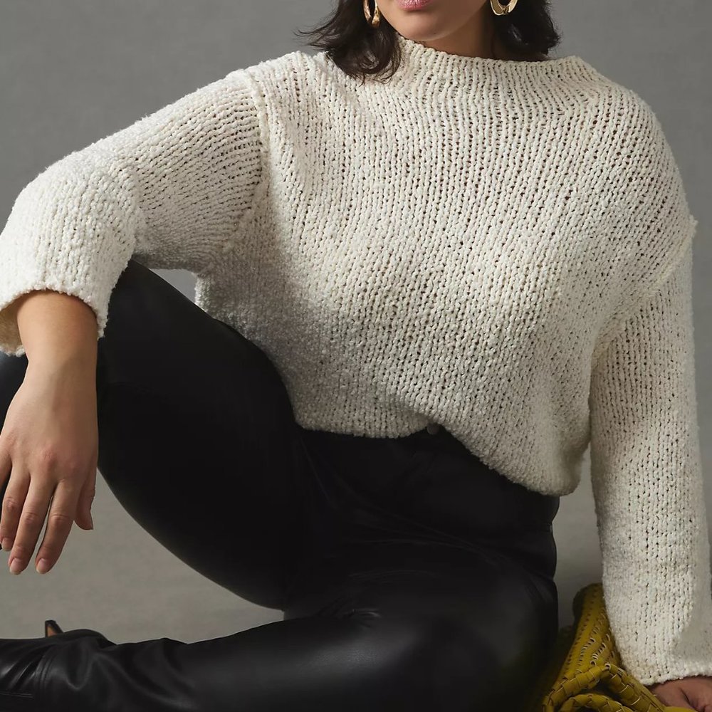 By Anthropologie Cropped Mock-Neck Sweater 2x